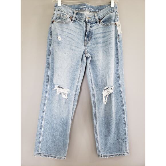 NEW‎ Size 0 PETITE Mid-Rise Boyfriend Loose Jeans Old Navy 647749 Distressed - Picture 1 of 10
